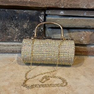 Off Park Collection Gold Resin Stone Cylinder Clutch Hard Case Bag